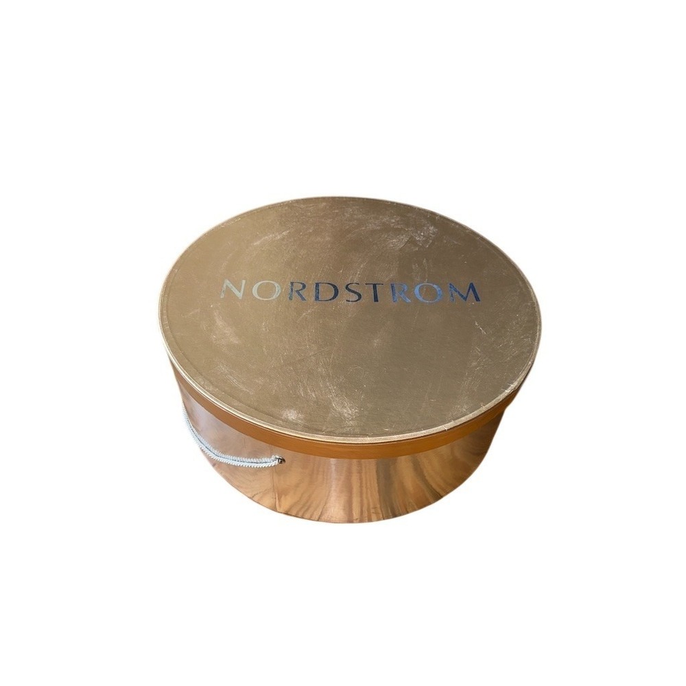Vintage Nordstrom Round Hat Box Storage Box Gold Lid Silver Body 18in‎ metallic